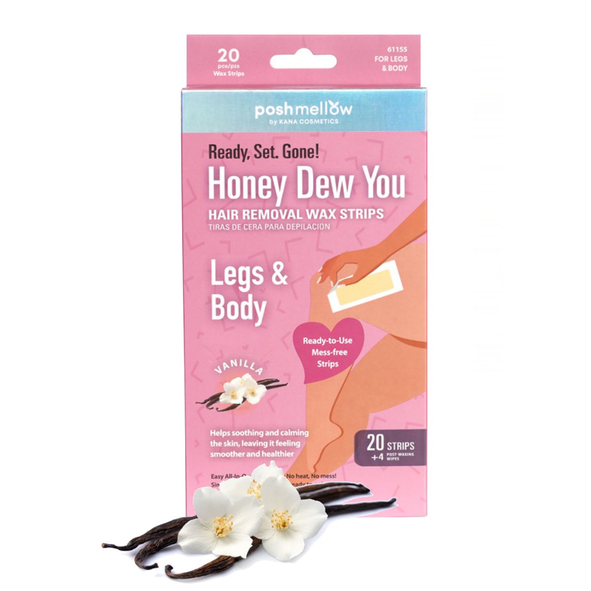 61155 Hair Removal Wax Strip Kit - Legs & Body: Calming Vanilla