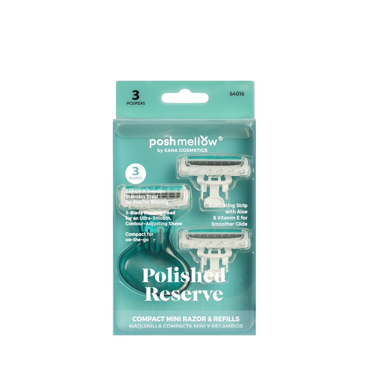 Polished Reserve: 3pc Travel Razor Set (1 razor+2 refills)