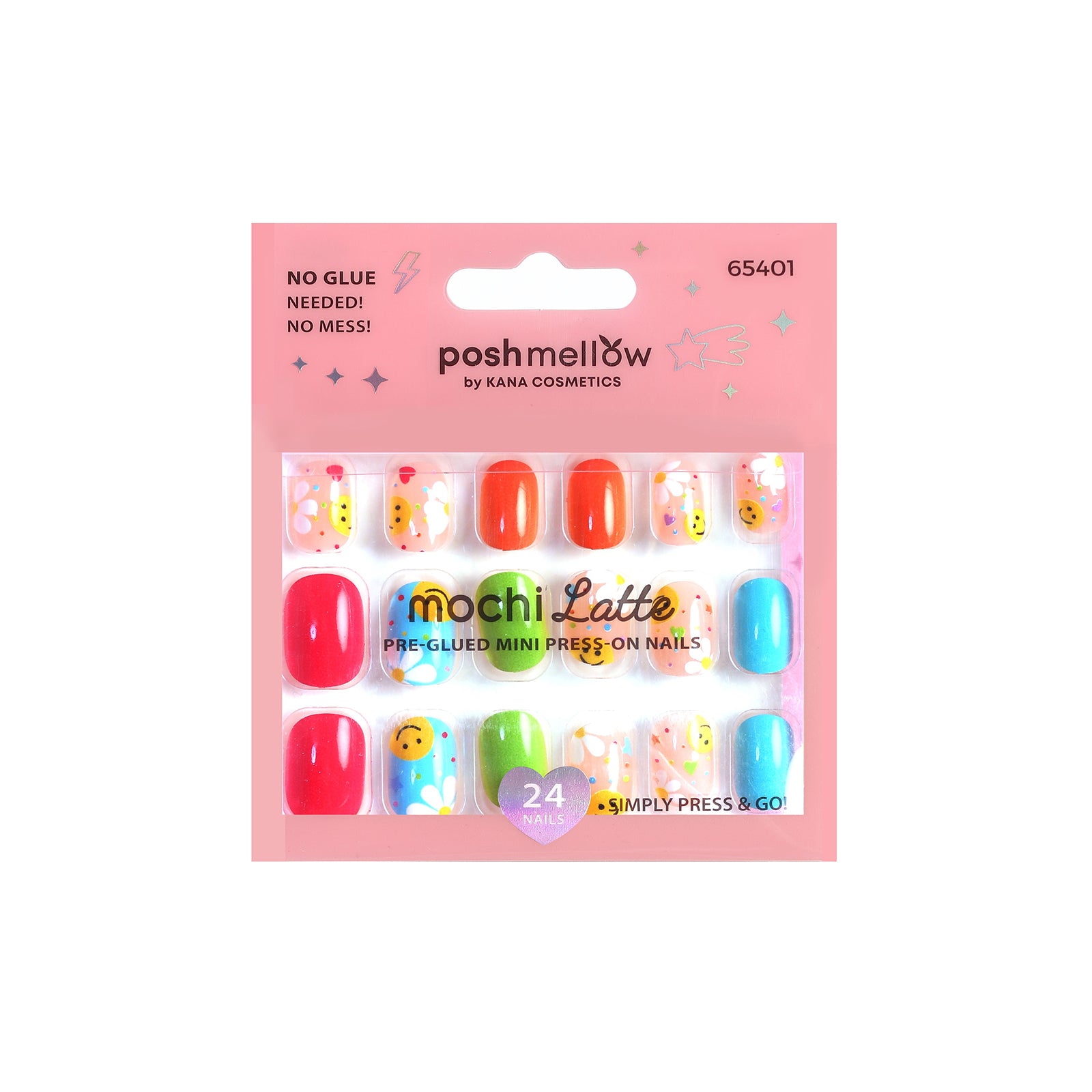 Mochi Latte Mini Pre-Glued Nails: Smiles and Flowers 65401