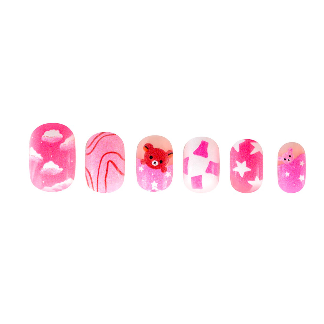 Mochi Latte Mini Pre-Glued Nails: Bears and Swirls 65403