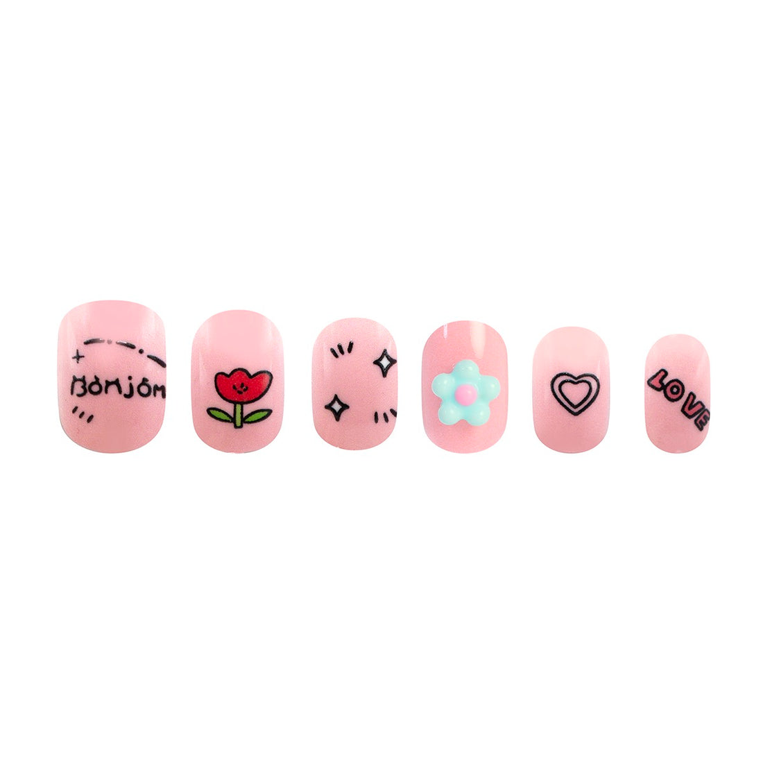 Mochi Latte Mini Pre-Glued Nails: Love and Flowers 65405