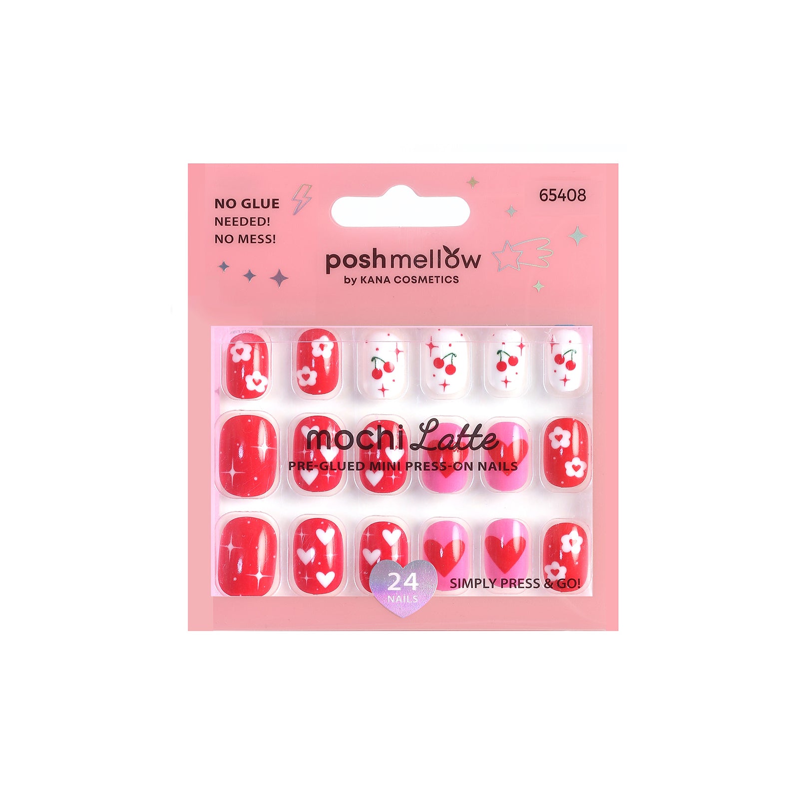 65408 Mochi Latte Mini Pre-Glued Nails: Flowers and Hearts