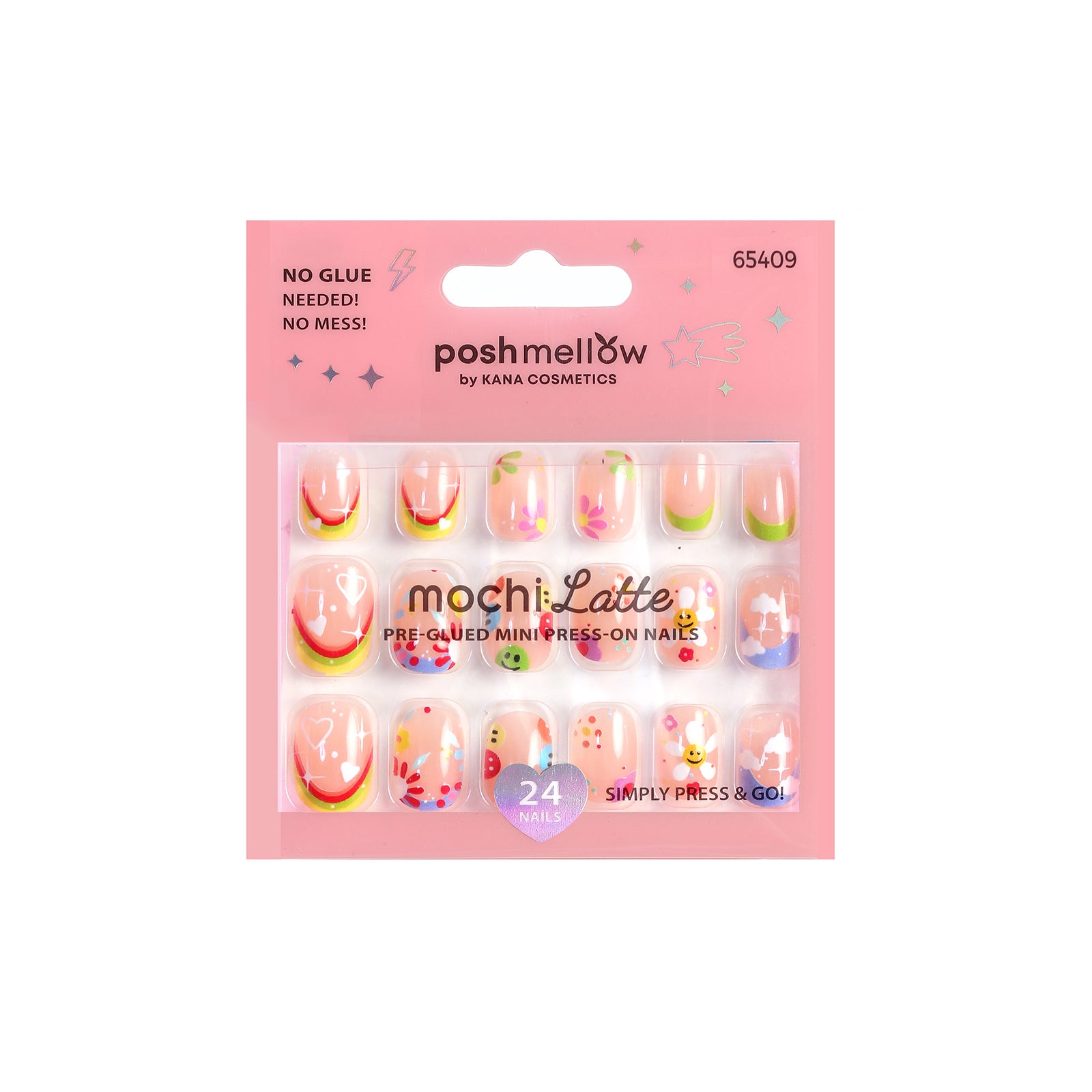 65409 Mochi Latte Mini Pre-Glued Nails: Rainbows and Smiley