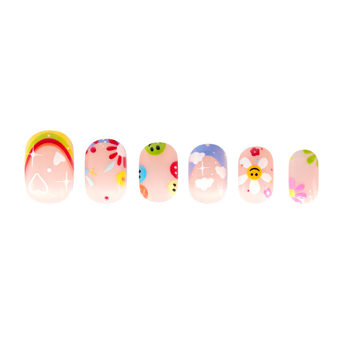 Mochi Latte Mini Pre-Glued Nails: Rainbows and Smiley 65409
