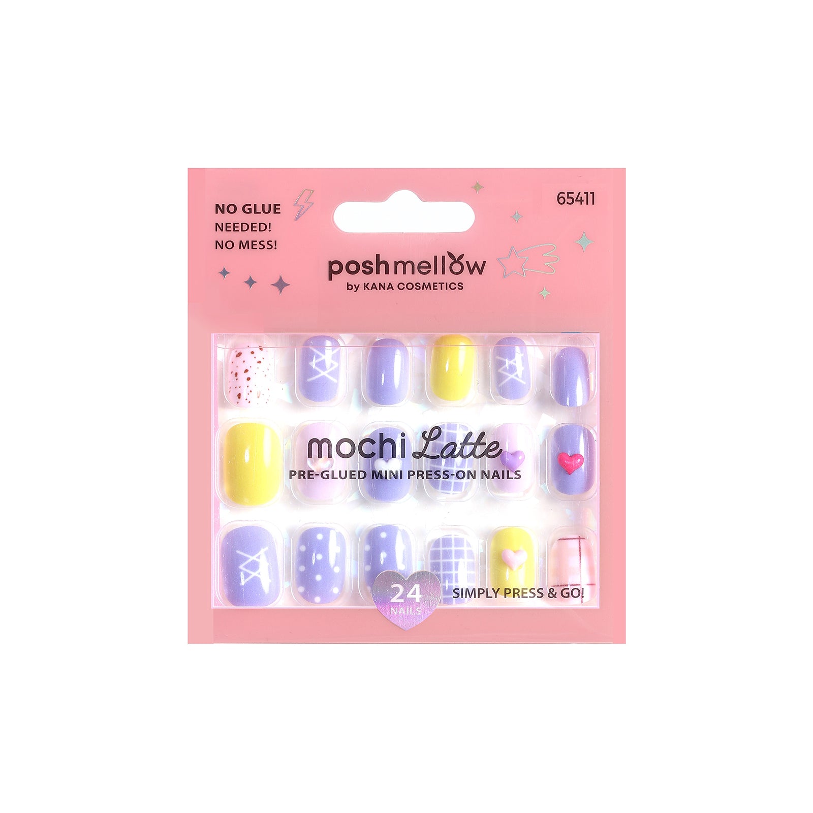 65411 Mochi Latte Mini Pre-Glued Nails: Hearts and Patterns