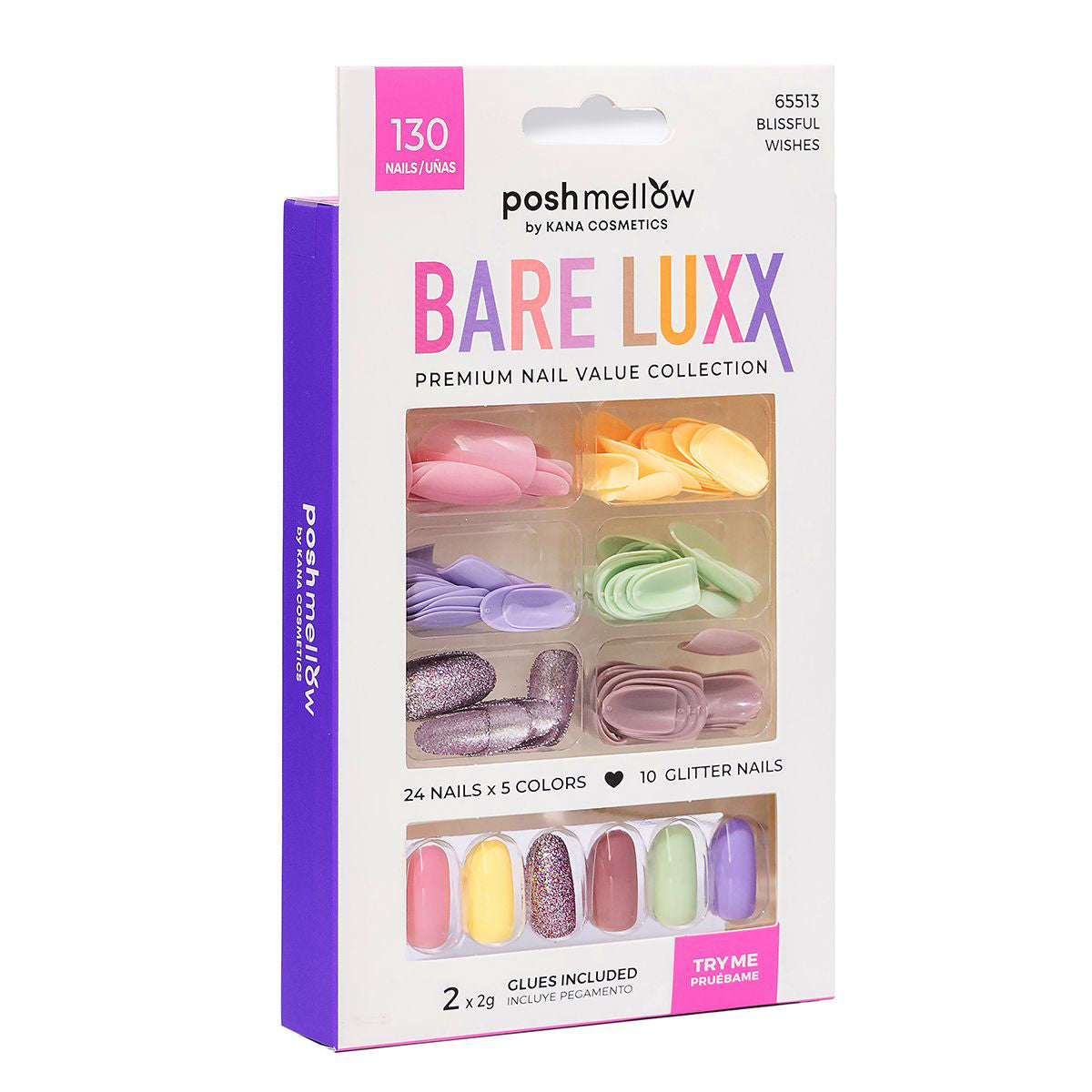 Press On Nails with Glue - Round Nails by Poshmellow (Value Pack)
