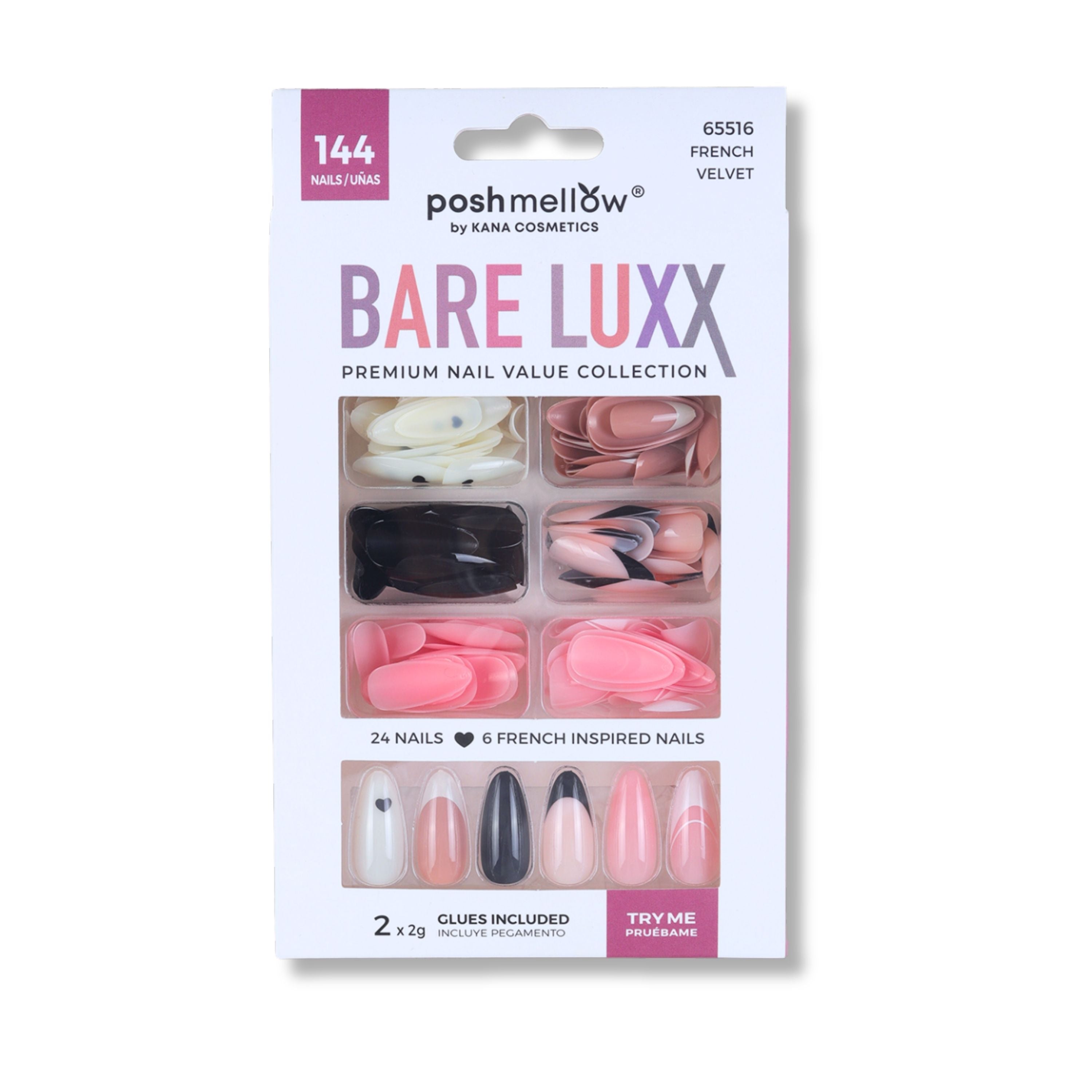 65516 Bare Luxx - French Velvet (24 Nails x 6 Styles, 144 nails)
