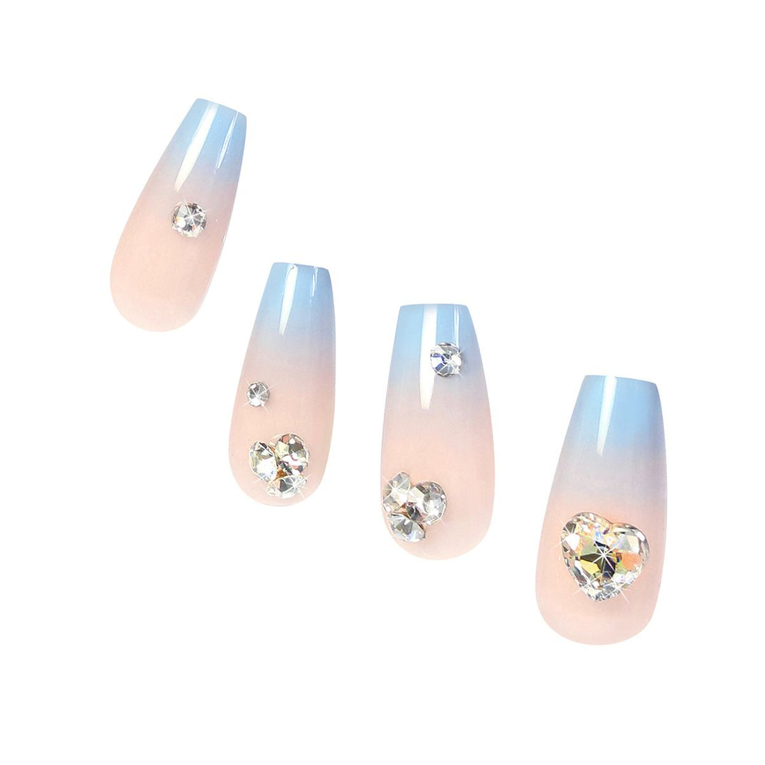 Blue Press On Nails with Glue - Coffin Shaped Nails Butterfly Design