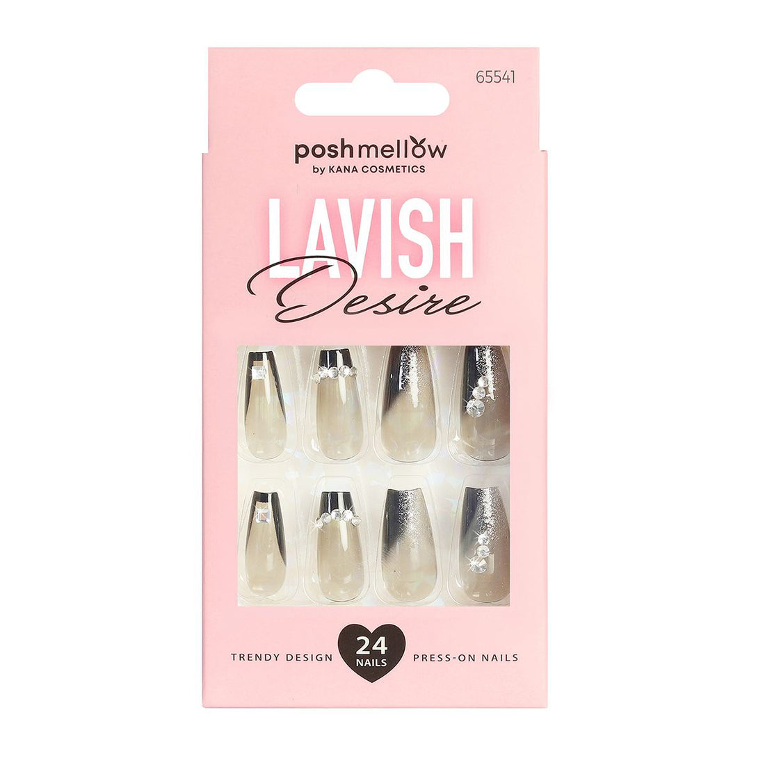 Black Press On Nails with Glue - Coffin Shaped Nails by Poshmellow