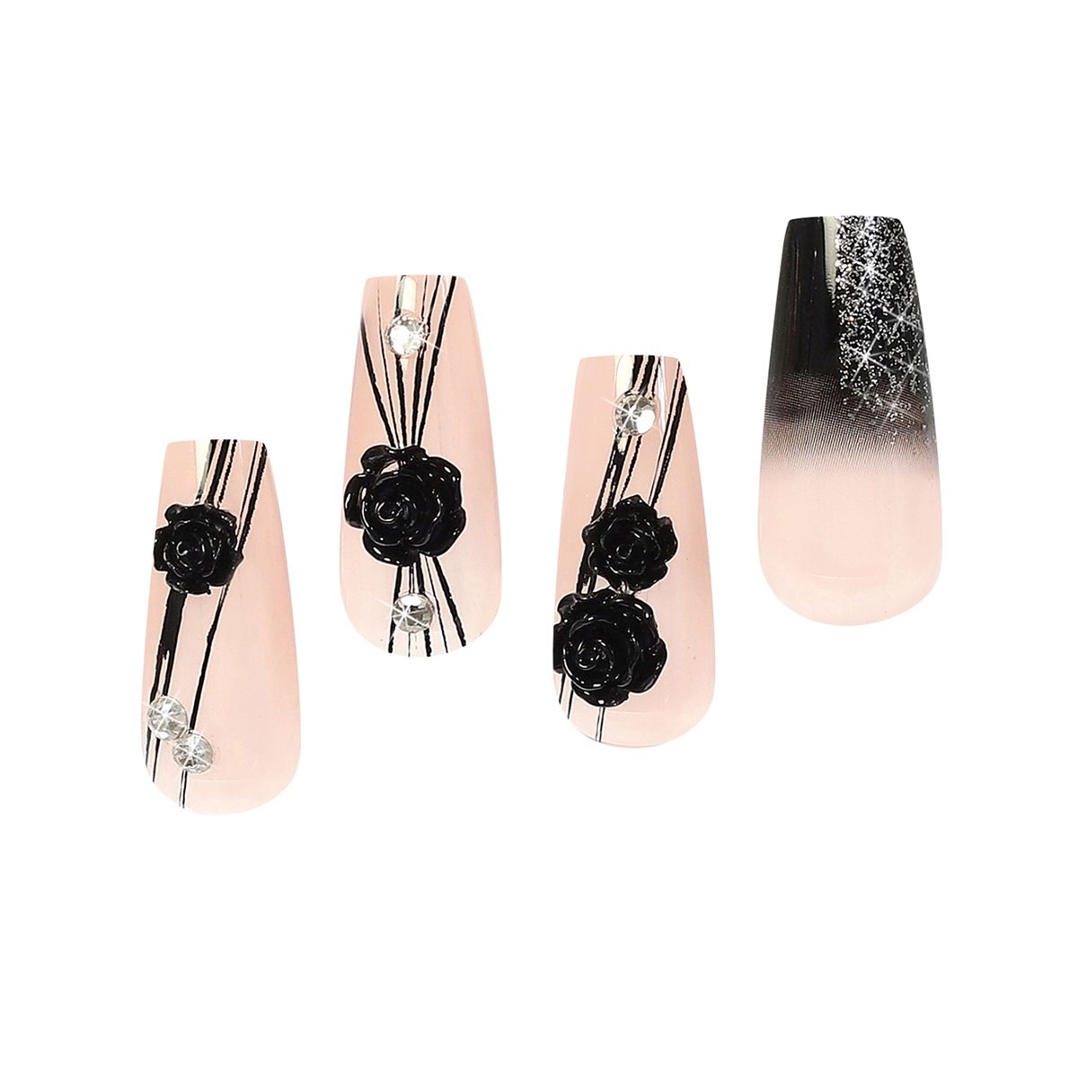Pink Press On Nails with Glue - Coffin Shaped Nails by Poshmellow