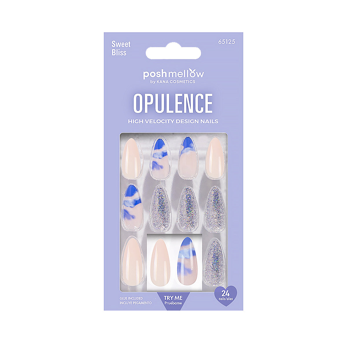 Blue Press On Nails with Glue Almond Shaped Nails - Poshmellow