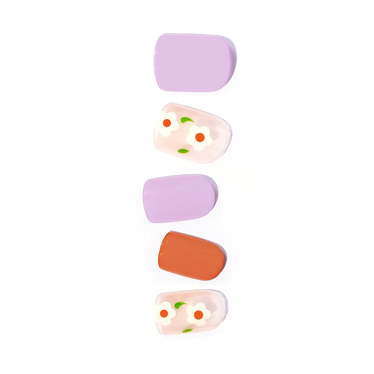 Purple Press On Nails with Glue - Short Round Nails with flowers by Poshmellow