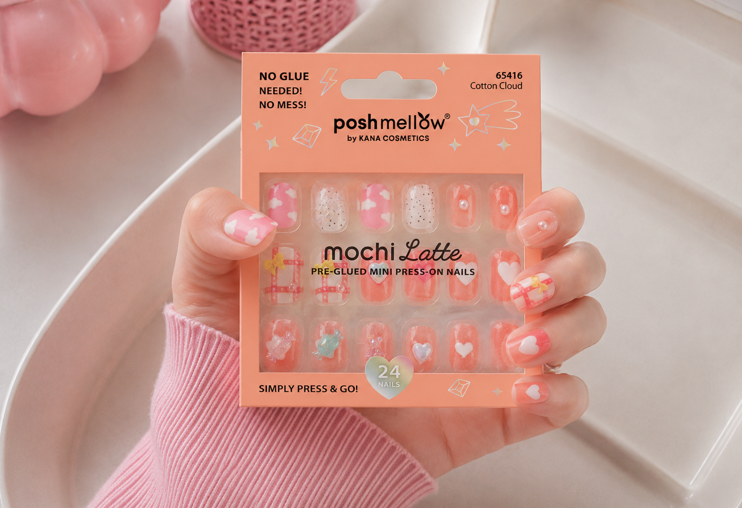 Mochi Latte Mini Pre-Glued Nails: Cotton Cloud 65416