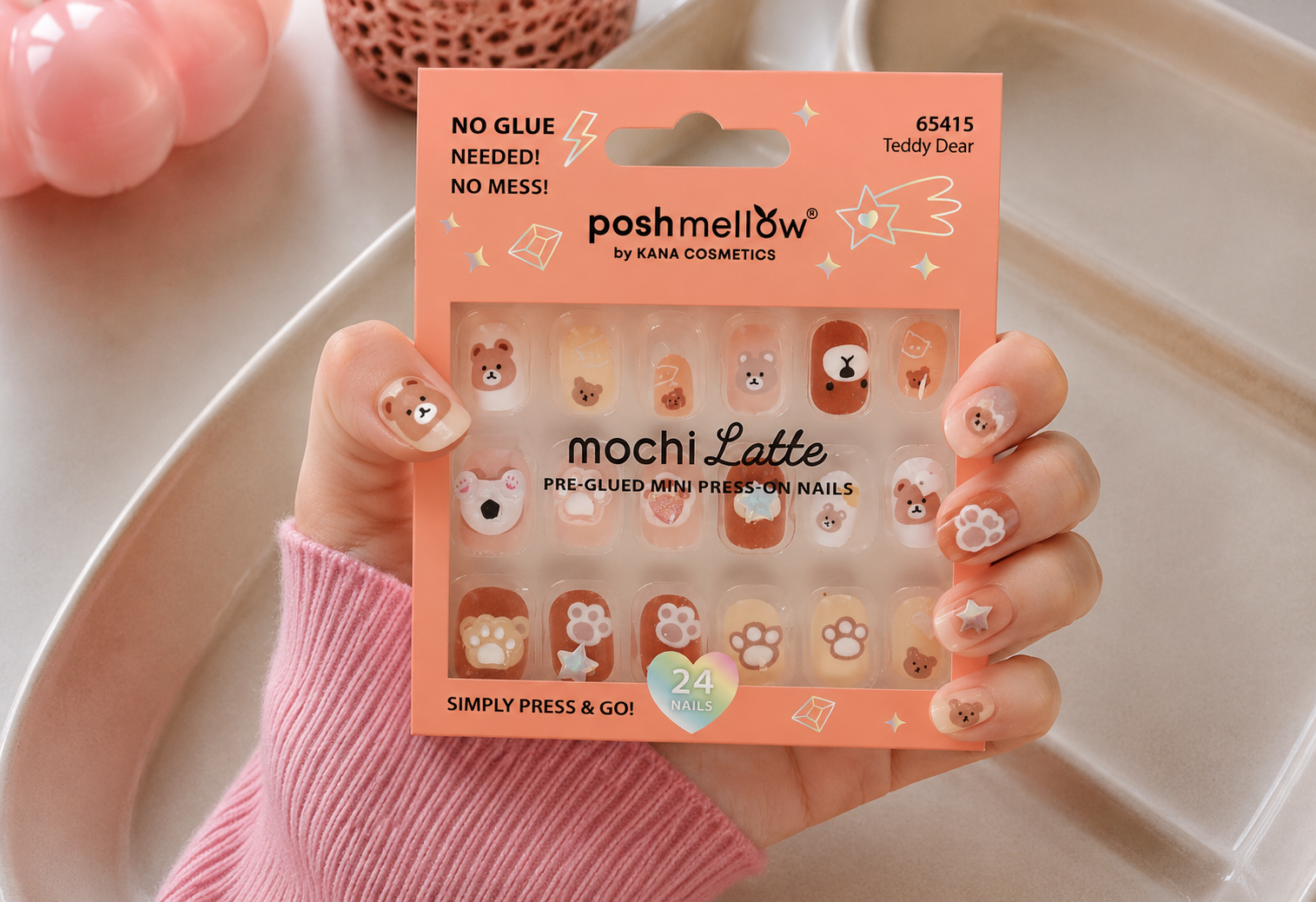 Mochi Latte Mini Pre-Glued Nails: Teddy Dear 65415