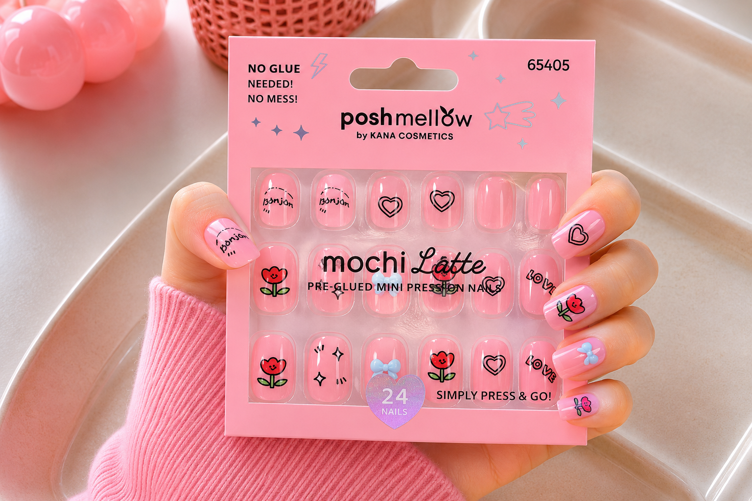 Mochi Latte Mini Pre-Glued Nails: Love and Flowers 65405