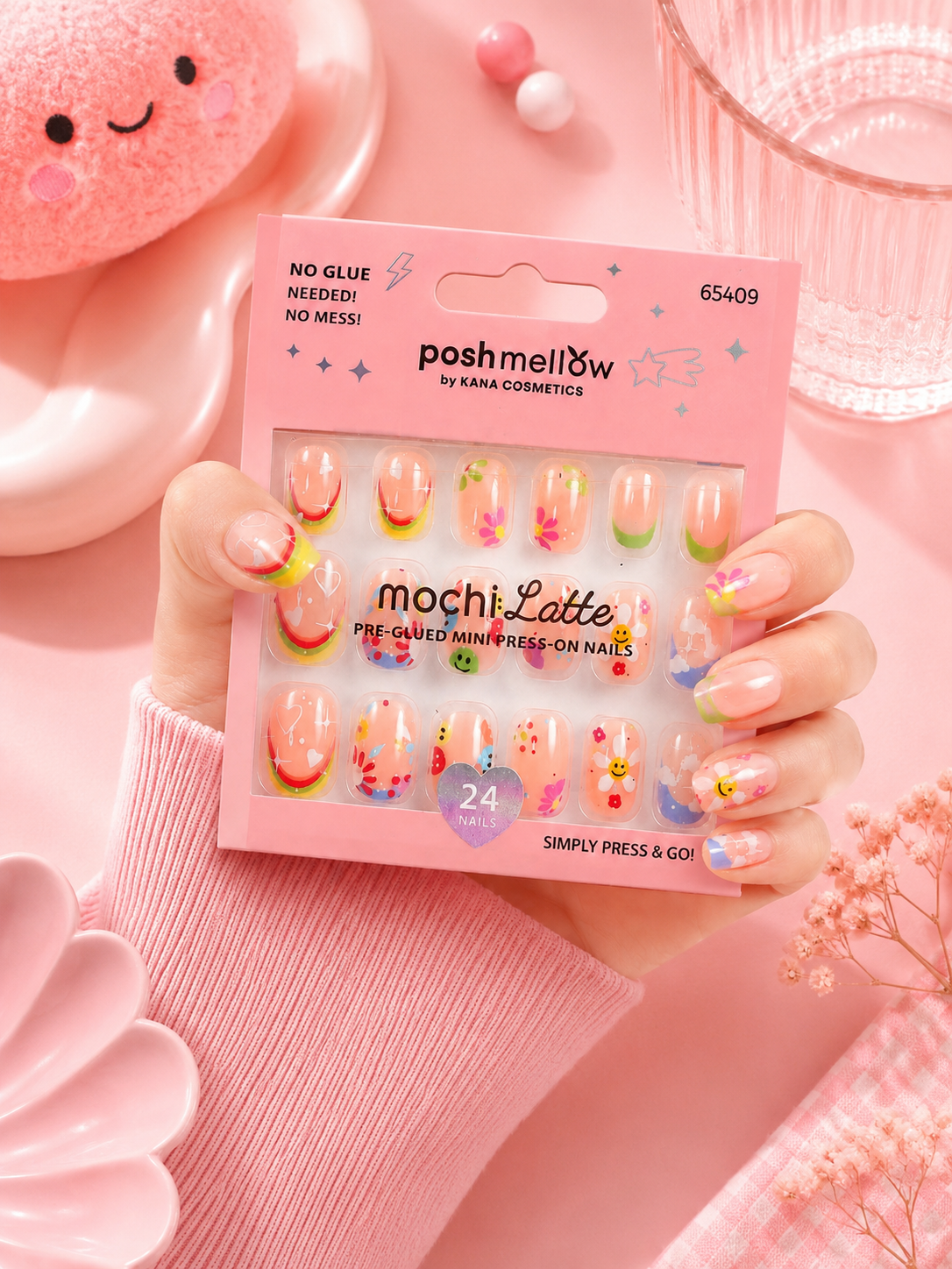 Mochi Latte Mini Pre-Glued Nails: Rainbows and Smiley 65409