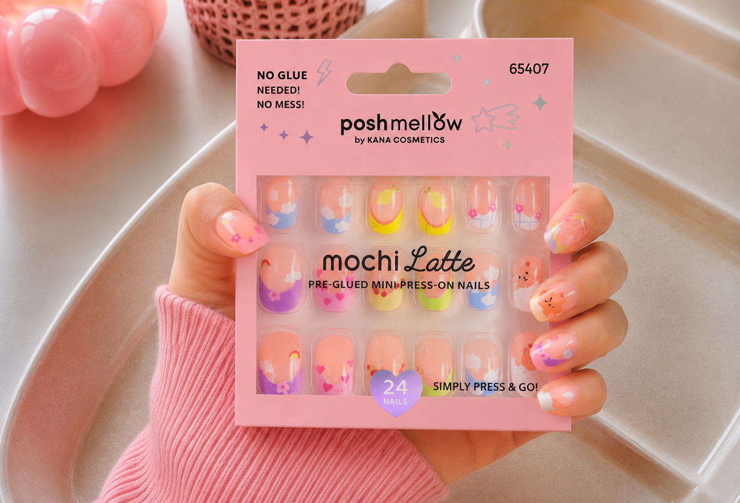 Mochi Latte Mini Pre-Glued Nails: Bunny and Bear 65407