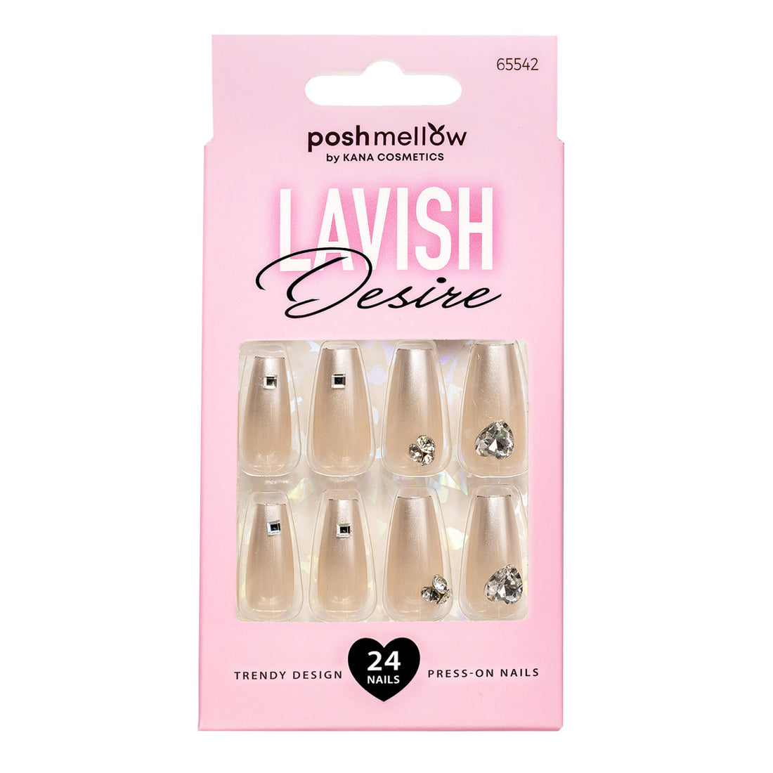 Pink Press On Nails with Glue - Coffin Shaped Nails by Poshmellow