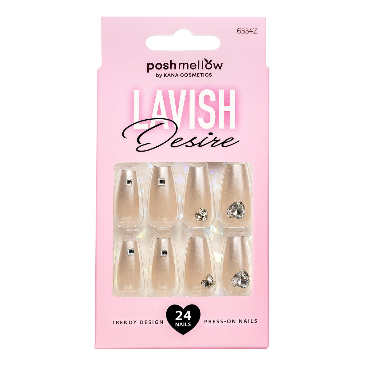 Pink Press On Nails with Glue - Coffin Shaped Nails by Poshmellow