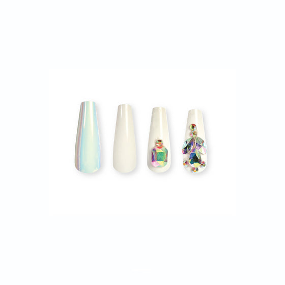 White Press On Nails with Glue