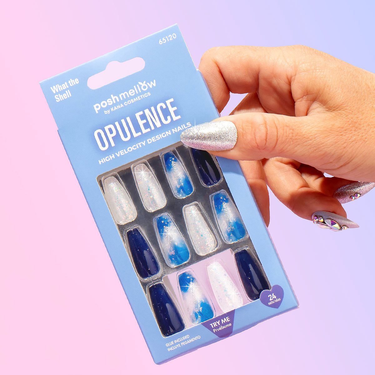 Blue Press On Nails with Glue Coffin Shaped Nails - Poshmellow
