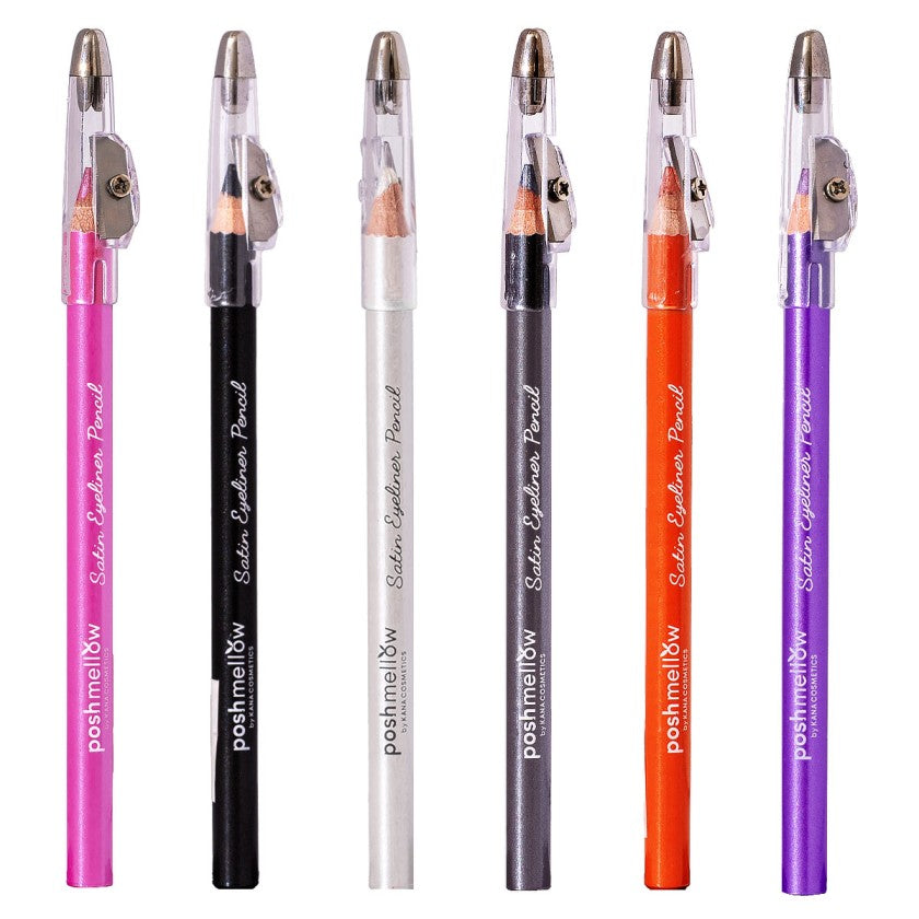 Eyeliner Pencil Set with Sharpener - black white purple pink grey orange by Poshmellow.