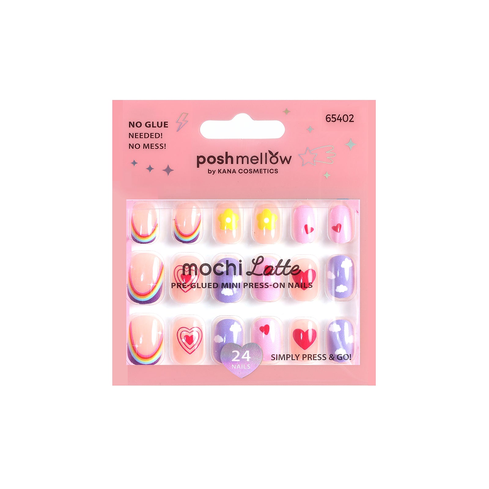 Mocchi Latte Mini Pre-Glued Nails: Hearts and Flowers 402