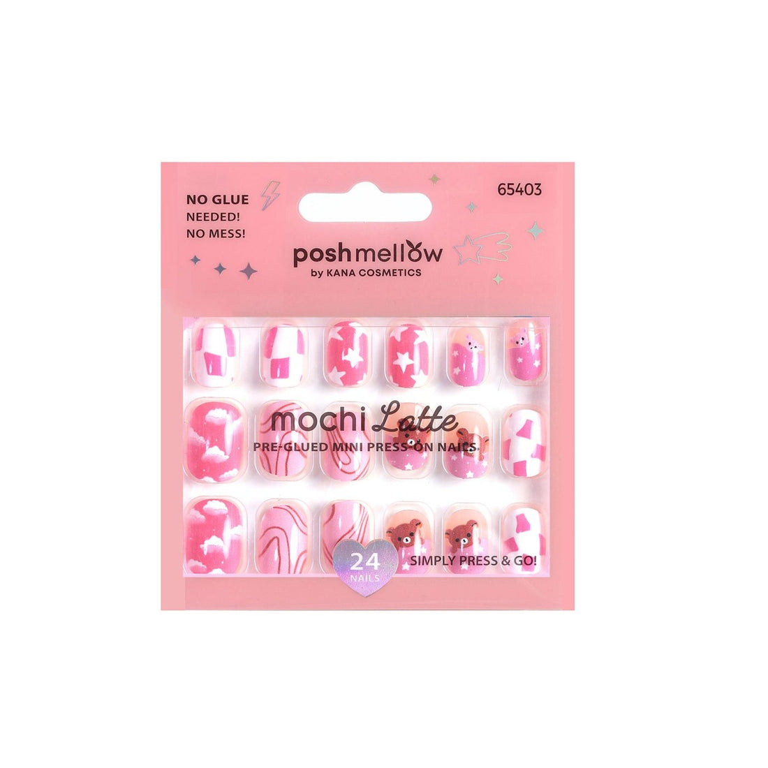 Mochi Latte Mini Pre-Glued Nails: Bears and Swirls 65403