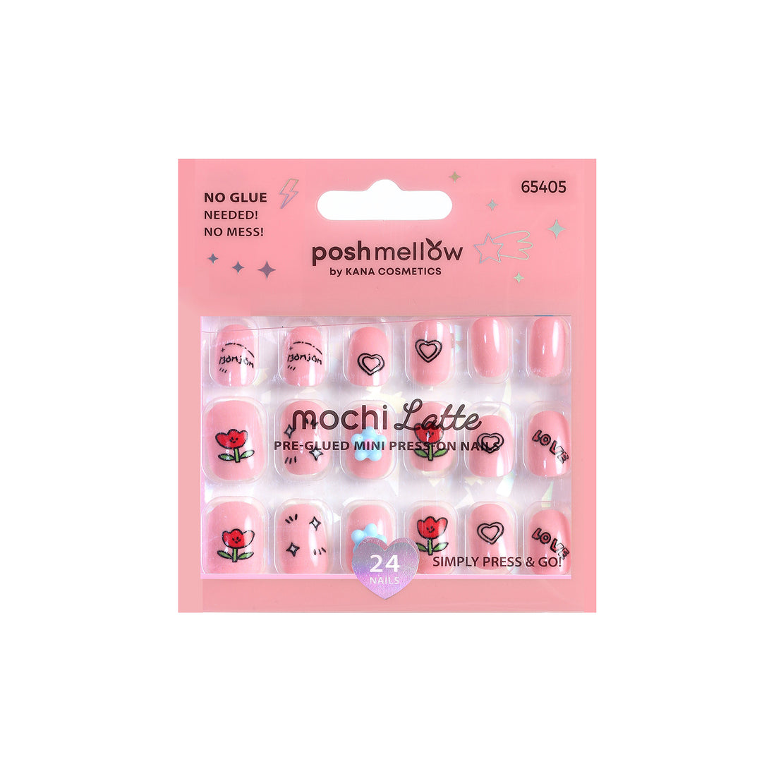 Mochi Latte Mini Pre-Glued Nails: Love and Flowers 65405