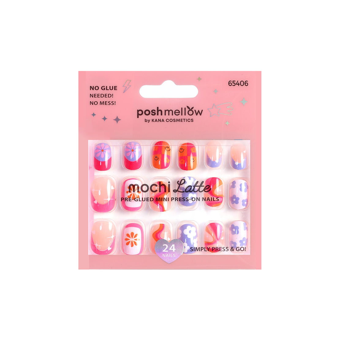 Mochi Latte Mini Pre-Glued Nails: Smiles and Vibes 65406
