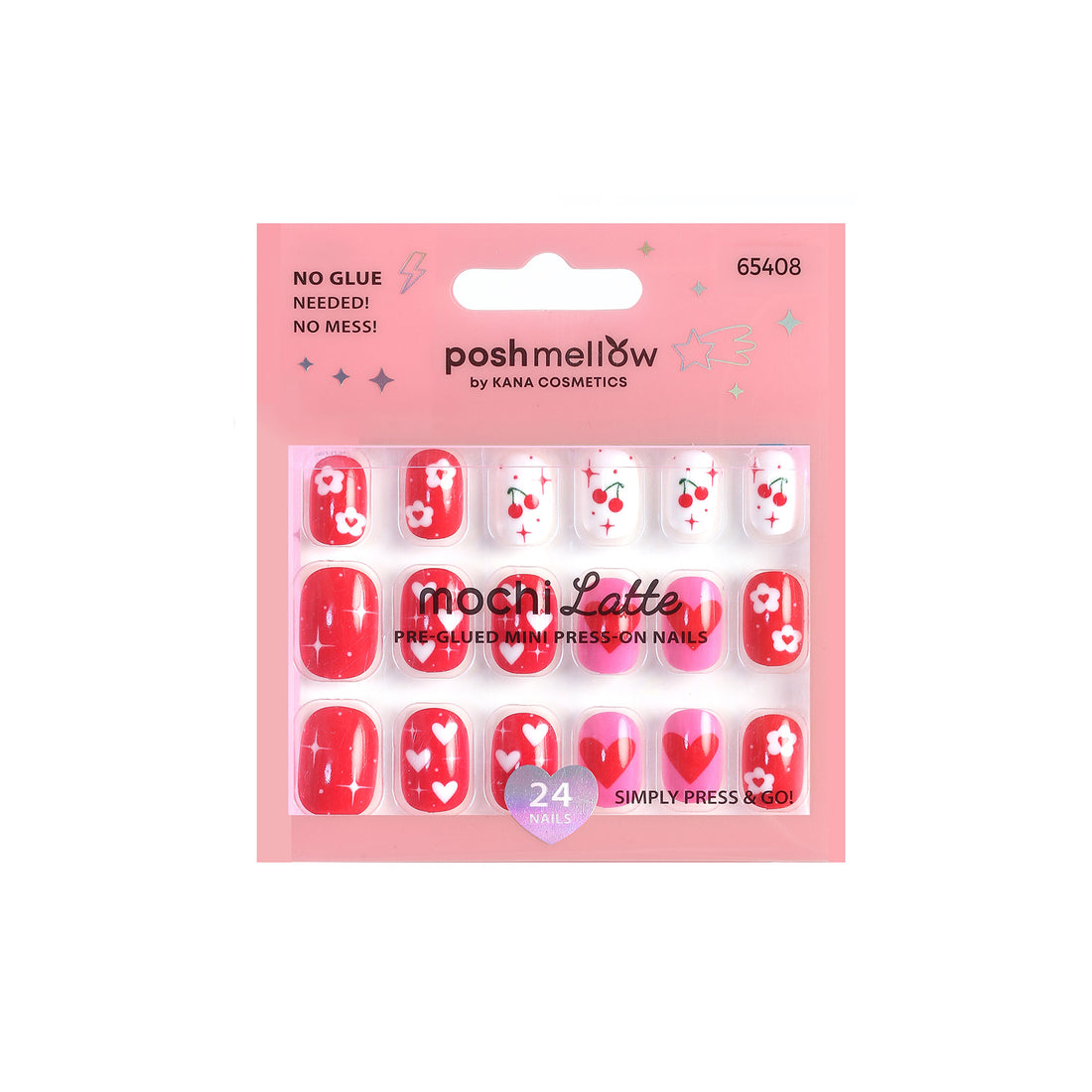 Mocchi Latte Mini Pre-Glued Nails: Flowers and Hearts 408