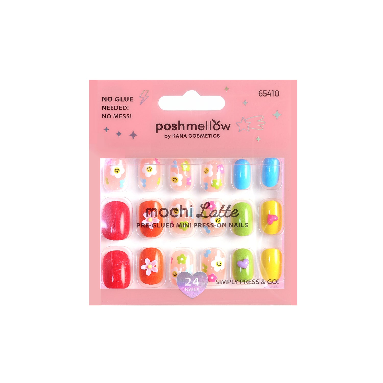 Mocchi Latte Mini Pre-Glued Nails: Flowers and Smiley 410