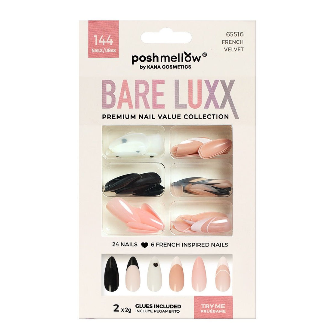 Bare Luxx - French Velvet (24 Nails x 6 Styles, 144 nails)