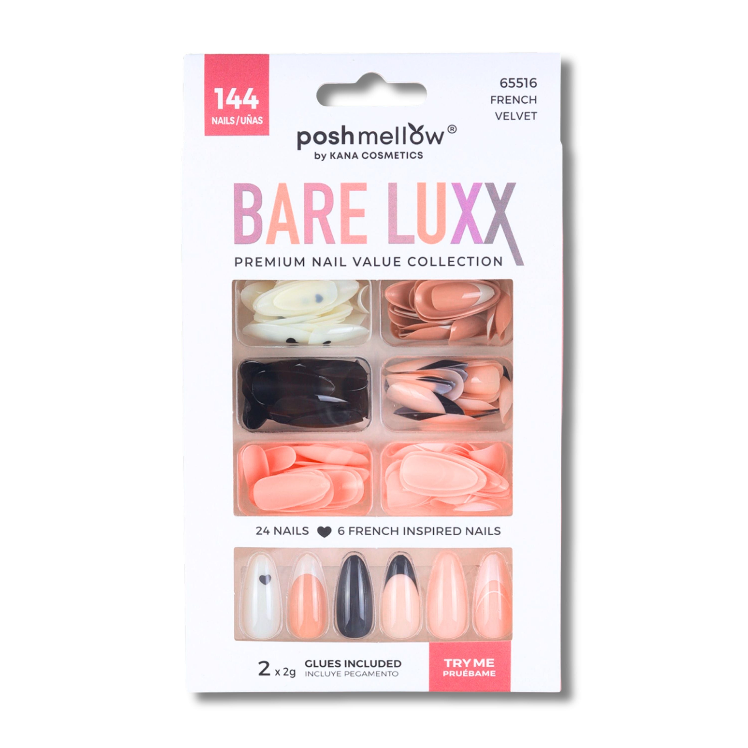 Bare Luxx - French Velvet (24 Nails x 6 Styles, 144 nails) 65516