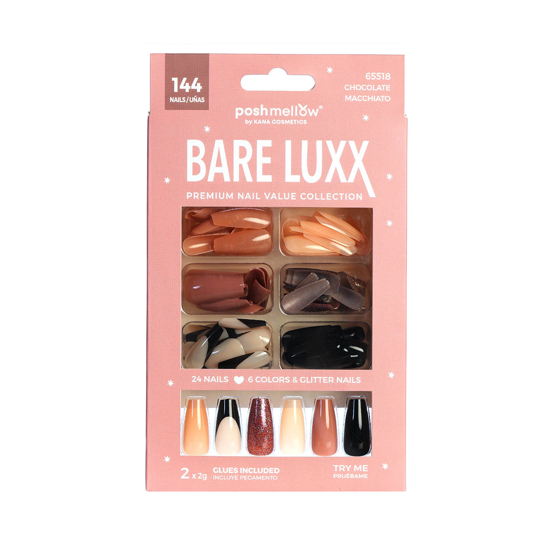 Bare Luxx - Chocolate Macchiato (24 Nails x 6 Styles, 144 nails) 65518