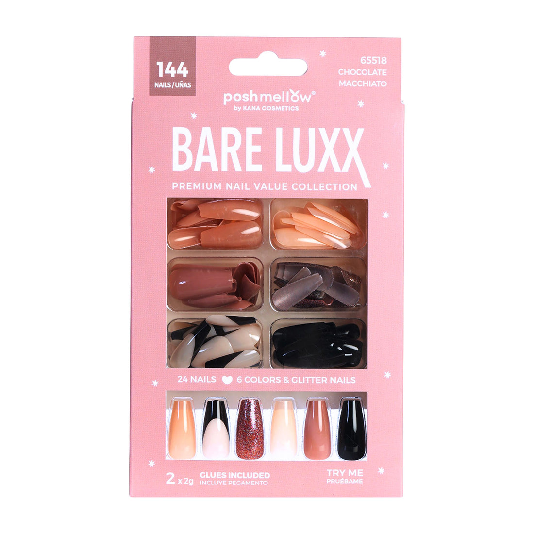 Bare Luxx - Chocolate Macchiato (24 Nails x 6 Styles, 144 nails) 65518