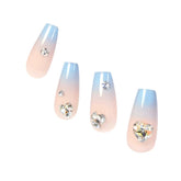 Blue Press On Nails with Glue - Coffin Shaped Nails Butterfly Design