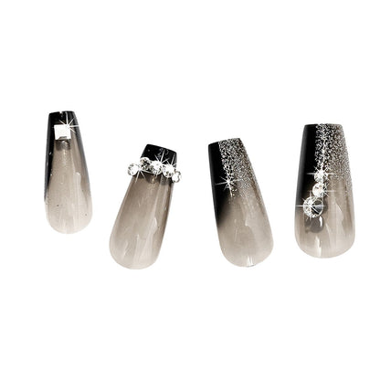 Black Press On Nails with Glue - Coffin Shaped Nails by Poshmellow