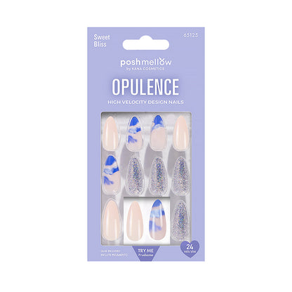 Blue Press On Nails with Glue Almond Shaped Nails - Poshmellow