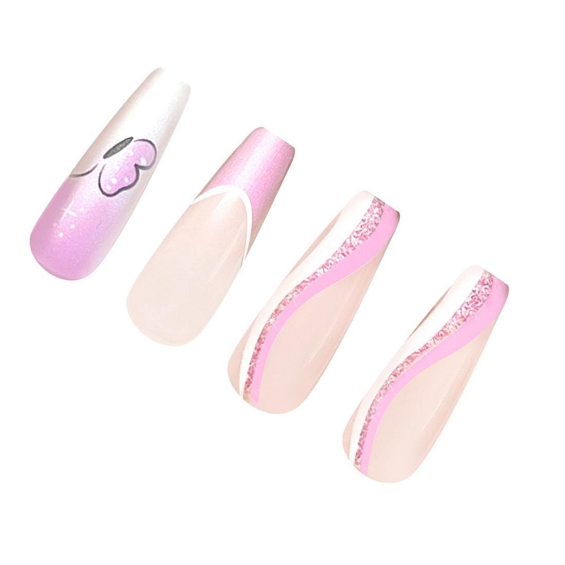 Pink Press On Nails with Glue - Coffin Shaped Nails with butterflies butterfly nails