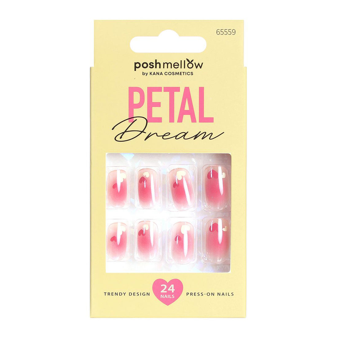 Pink Press On Nails with Glue - Short Round Nails with Hearts