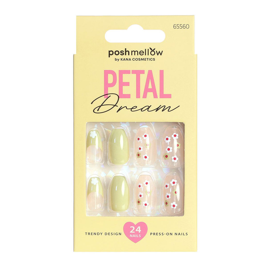 Yellow Press On Nails with Glue - Nails with Flowers by Poshmellow