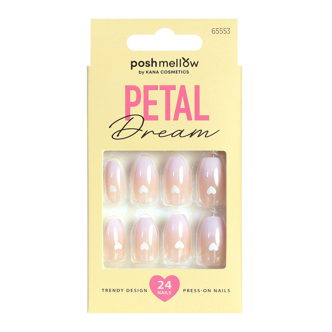 Pink Press On Nails with Glue - Nails with Hearts by Poshmellow