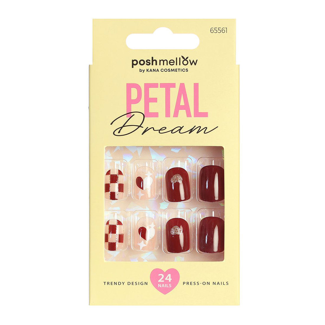 Red Press On Nails with Glue - Short Round Nails with Hearts