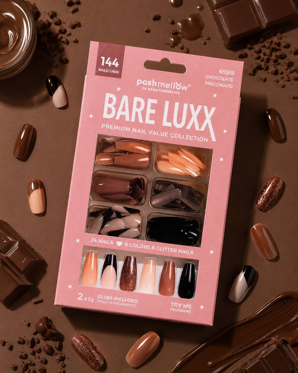 Bare Luxx - Chocolate Macchiato (24 Nails x 6 Styles, 144 nails) 65518
