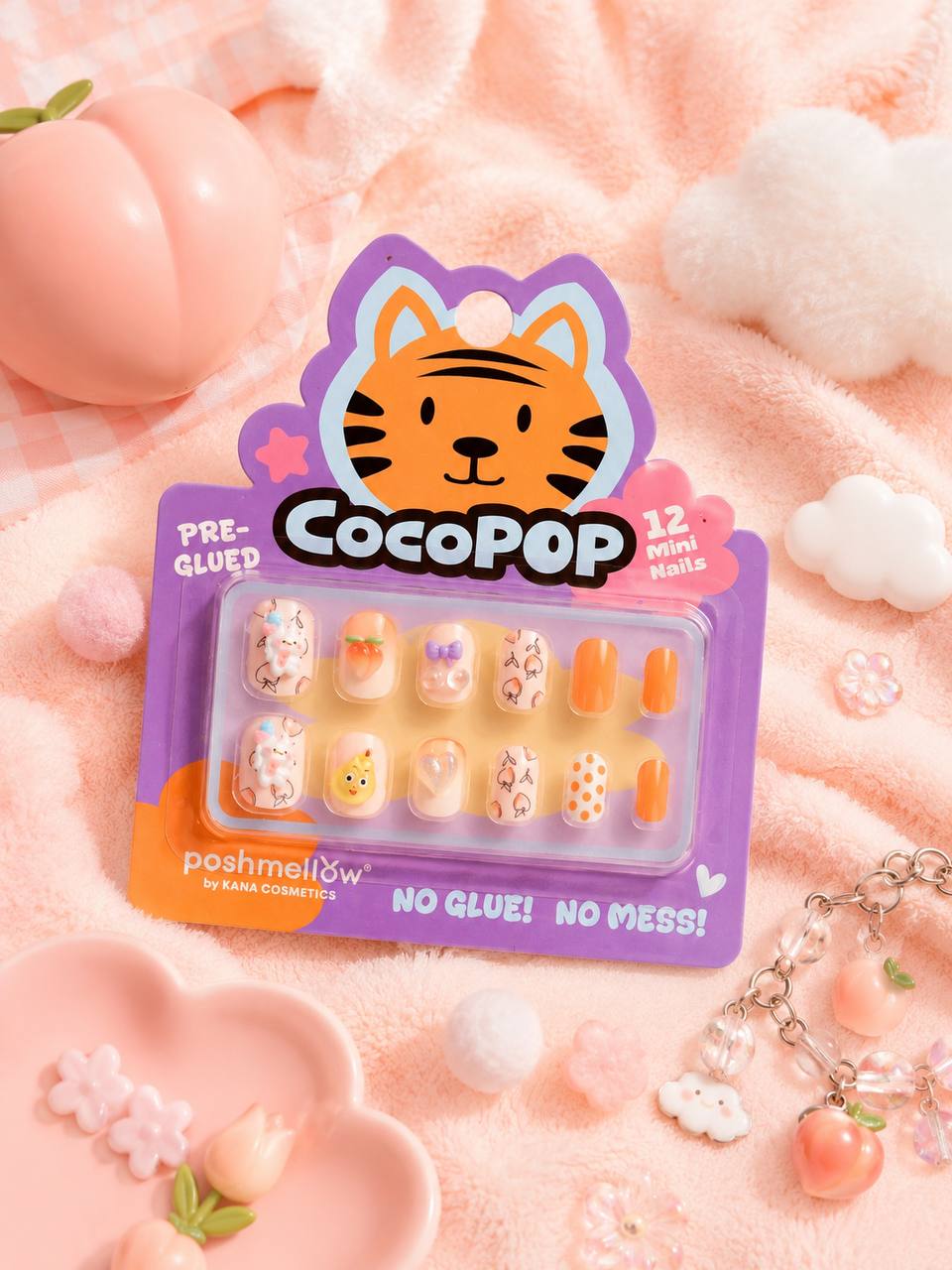 CocoPop Mini Pre-Glued Nails: Peach Clouds 65434
