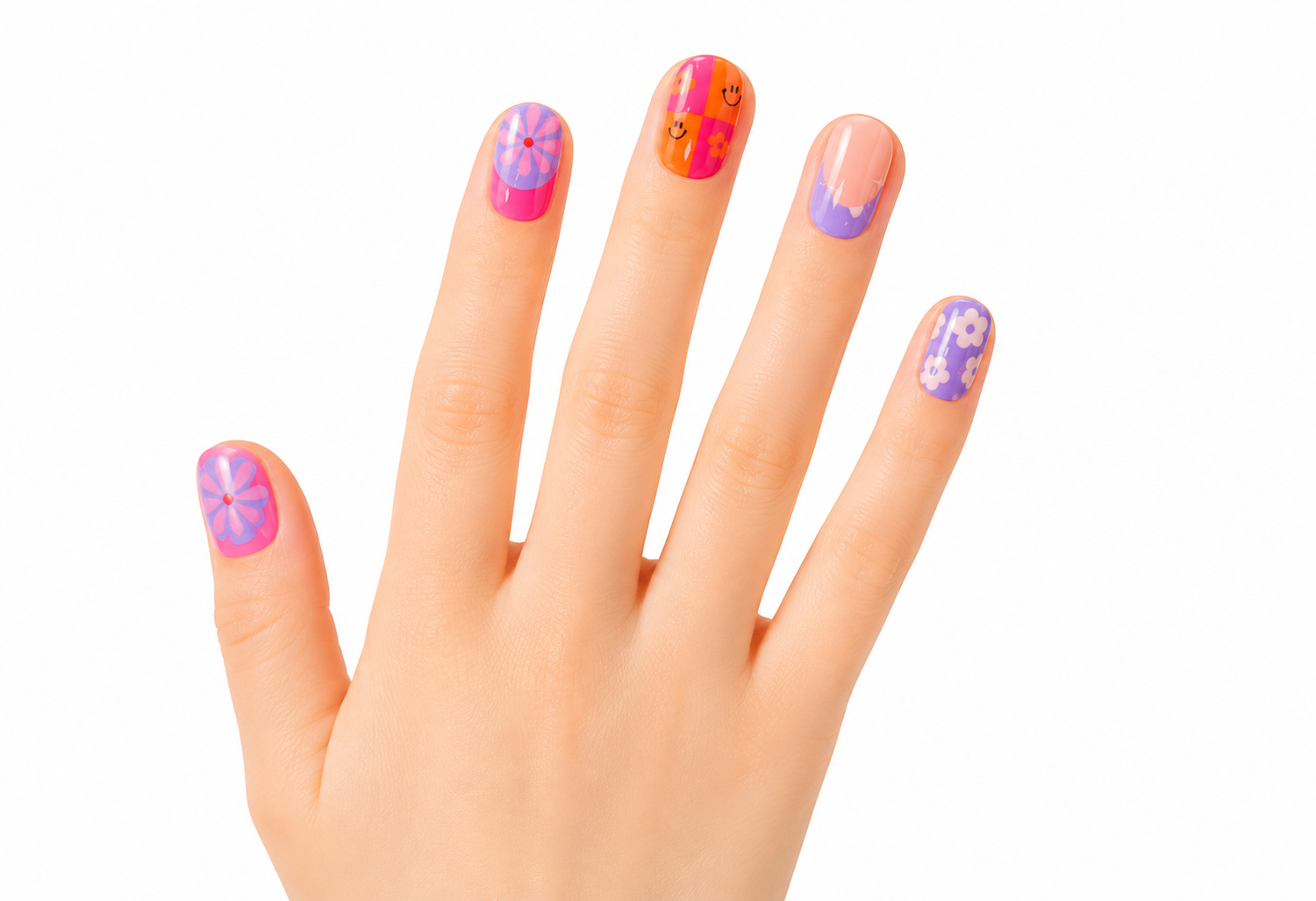 Mochi Latte Mini Pre-Glued Nails: Smiles and Vibes 65406