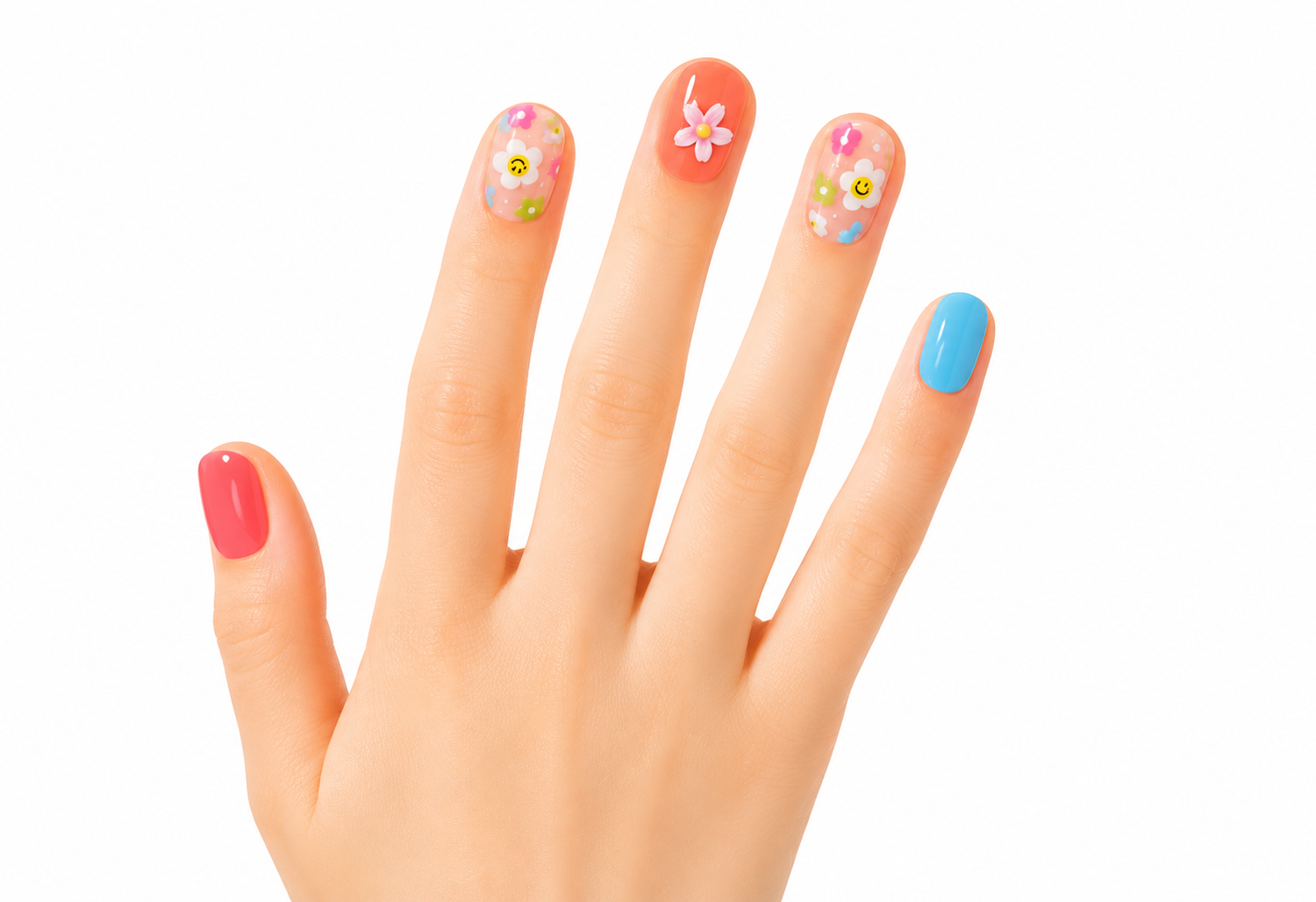 Mochi Latte Mini Pre-Glued Nails: Flowers and Smiley 65410
