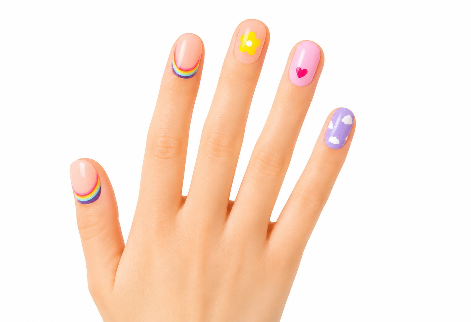 Mochi Latte Mini Pre-Glued Nails: Hearts and Flowers 65402