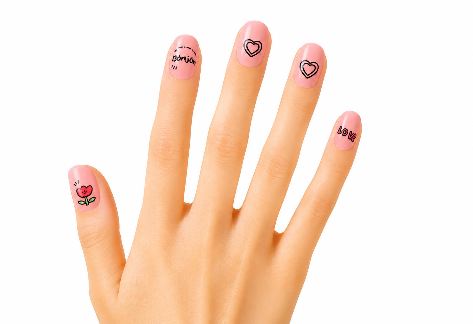 Mochi Latte Mini Pre-Glued Nails: Love and Flowers 65405